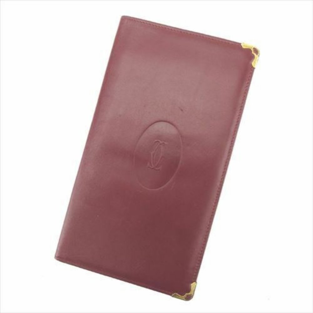 AUTH Cartier Wallet Purse Mastline Red Gold leather Woman